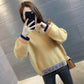 Autumn and Winter Womens Round Neck Color Matching Comfortable Loose Plus Cashmere Thicken Sweater