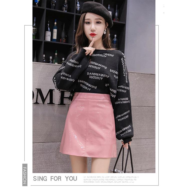 Women PU Solid Casual Skirt Spring High Waist Bright Leather Mini Skirt Elegant Office Wear Skirts