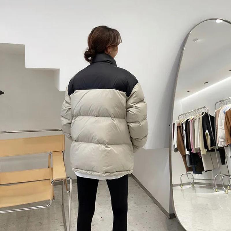 Winter Couple's Mid-length White Duck Down Thickened Coat Student Down Jacket Color Matching Korean Version Loose Cotton Coat Oversized Thick Coat