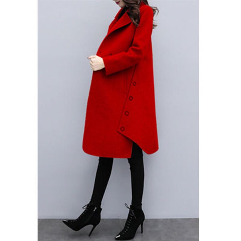 Womens Winter Turn-down Collar Lapel Wool Cashmere Coat Trench Jacket Long Parka Overcoat Outwear