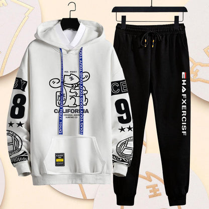 Fortune Tiger Print Teen Sweater Suit Spring Campus Sports Suit Hooded Pullover Casual Loose Clothing Men