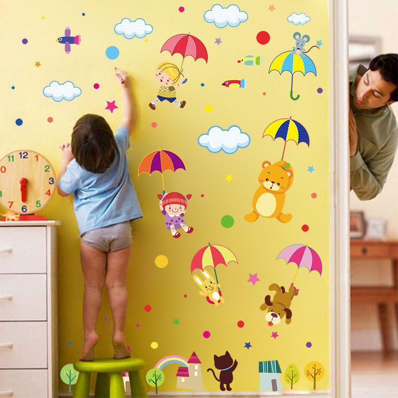 [Wall sticker ]Diy Cartoon Animal With Umbrella Wall Decals Star Tree Forest Wall Stickers For Kids