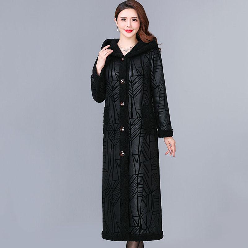 Winter Coat Mid-length Loose Fashion Ladies Plus Velvet Western Style V-neck Deerskin Velvet Coat Women