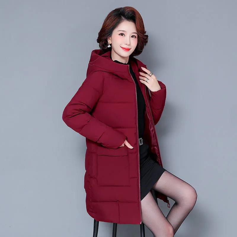 Ladies Middle-aged and Elderly Down Padded Jacket, Long Hooded Loose Mother's Padded Jacket, Padded Jacket