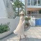 Women Sexy A-line Skirt Sling Dress Mid-length Chiffon Veil  Sleeveless Ruffled Folds Tube Top Party  Dress