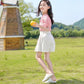Girls Fashion Clothes Suit Short Sleeve Shirt Short Skirt 2-piece Suit Cartoon Girl Bowknot Cotton Children Clothes Suit