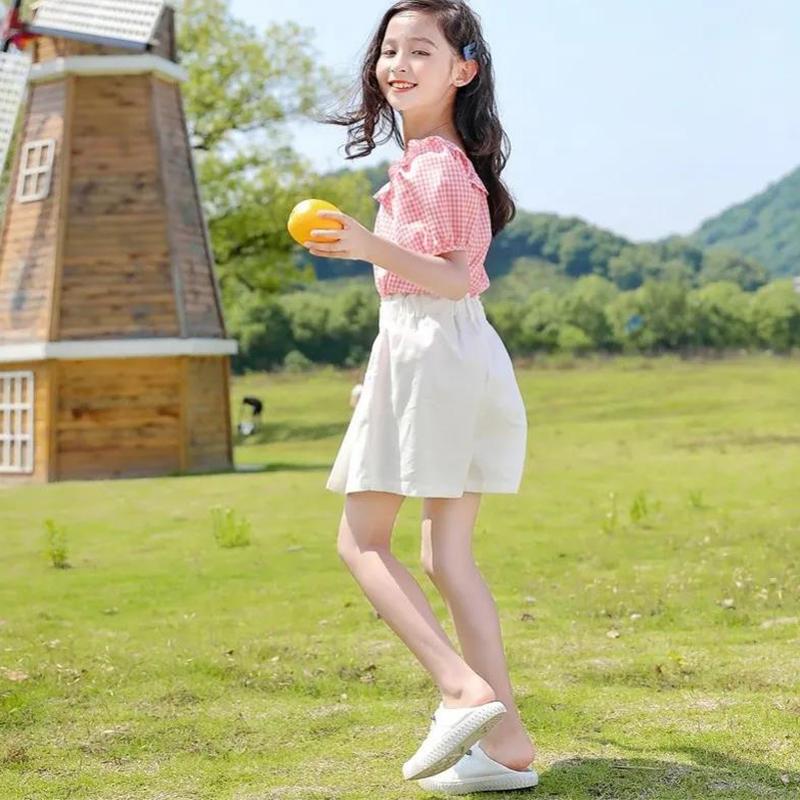 Girls Fashion Clothes Suit Short Sleeve Shirt Short Skirt 2-piece Suit Cartoon Girl Bowknot Cotton Children Clothes Suit