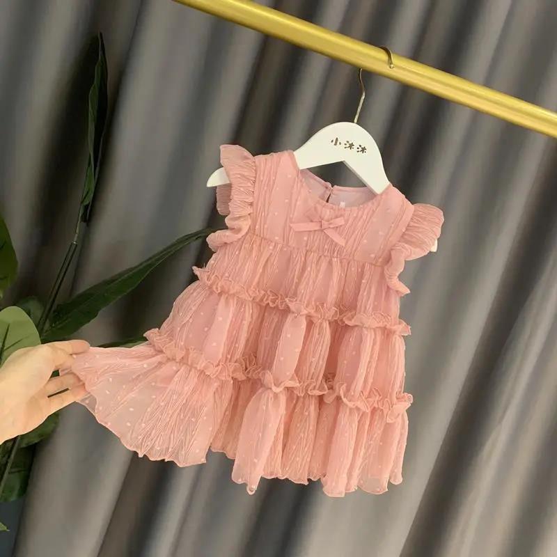 Girls Summer Dress Baby Girl Princess Skirt Sweet Tutu Skirt Children's Dress Baby Skirt Thin Cake Skirt Sleeveless A-Line Skirt