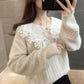 Spring and Autumn Loose Sweater Outer Wear Doll Collar Knitted Top Cute Style Lace Collar Female Sweater