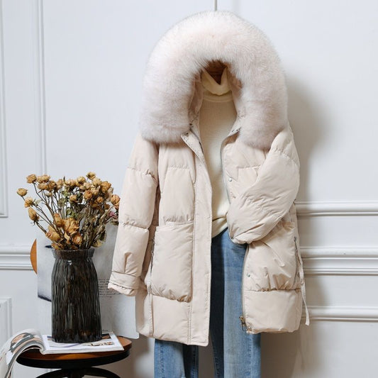 90 Plush Fox Big Fur Collar Down Jacket Women Winter Korean Fashion White Duck Down Jacket Female Trend