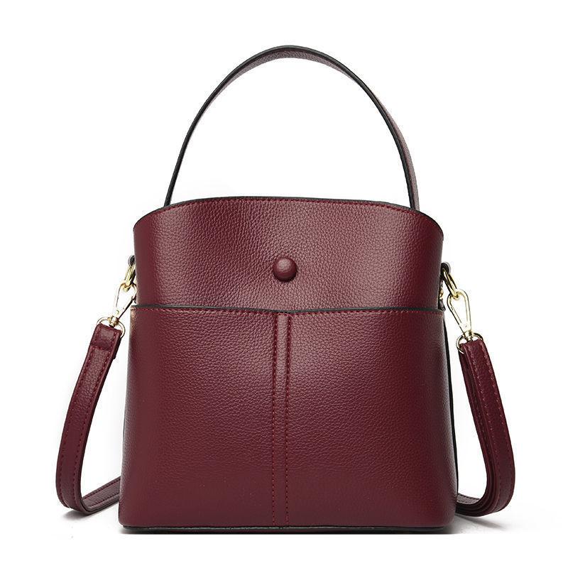 Real Cowhide Women Bucket Bag Casual Female Handbag Portable Multi-Layer Large Capacity Soft Surface 5 Colors