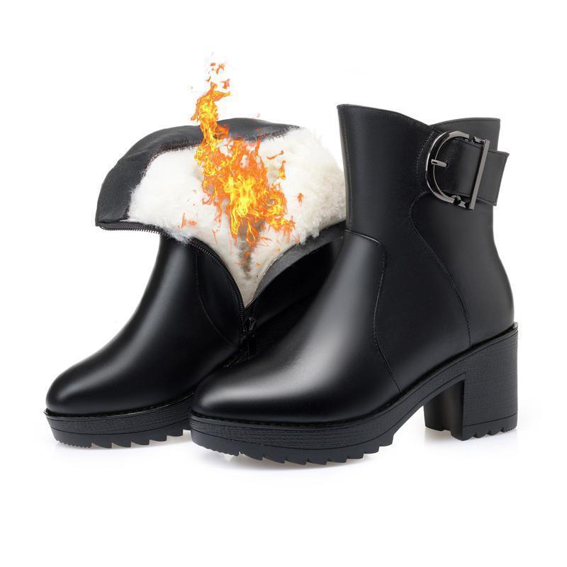 Fur Boots Women Winter Shoes High Heels Black Ankle Booties Platform Chunky Boots Fashion Luxury boots Female