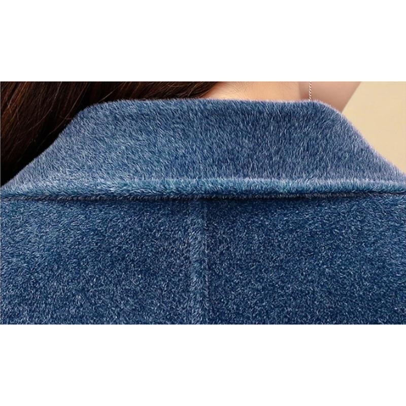 Women's Velvet Coat Mid-length Autumn and Winter Warm Woolen Coat Classic V Neck Slim Fit Coat Casual Padded Solid Soft High Quality Coats Large Size