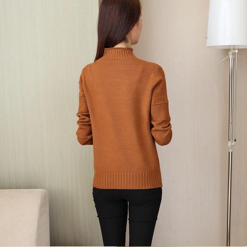 Winter Sweater Women Solid Color Half Turtleneck Sweater Thick Loose Solid Color Base Sweater