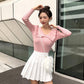 Pofulove V-neck pullover sweater slim long-sleeved solid color shirt shirt women winter retro fungus