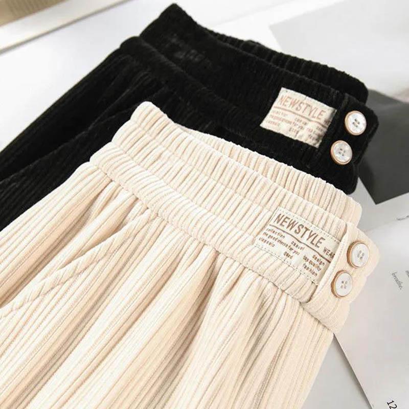 Plus Velvet Schnier Wide Legs Pants Female High Waist Lanternowers Loose Straight Casual Pants Vertical Slim Fashion Drag Mop Pants Thickening