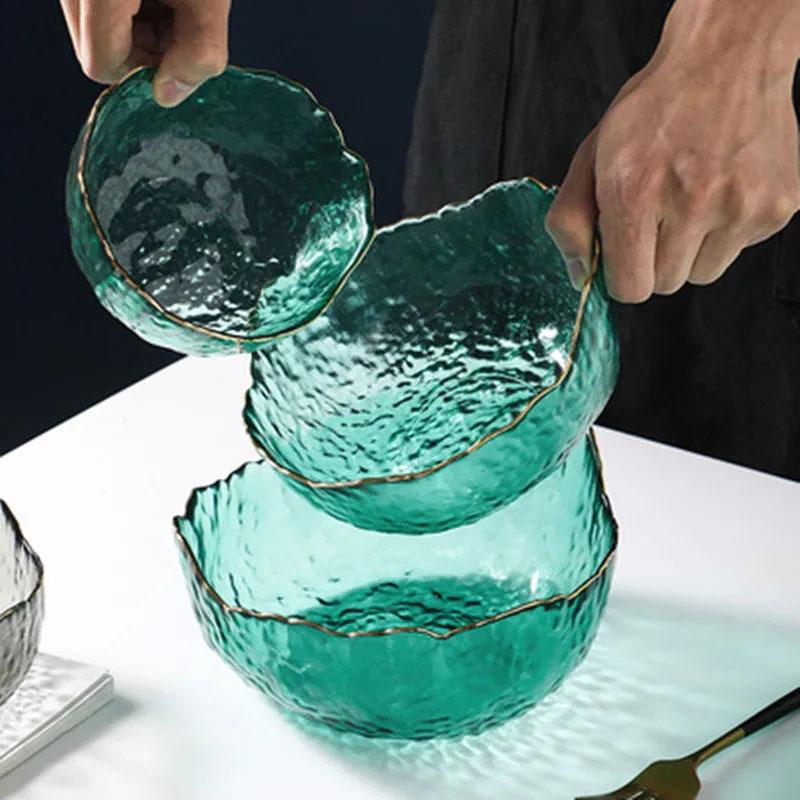Phnom Penh Glass Salad Bowl Transparent Lunch Box Instant Noodle Bowl Creative Student Fruit Fishing Plate Household Set Tableware