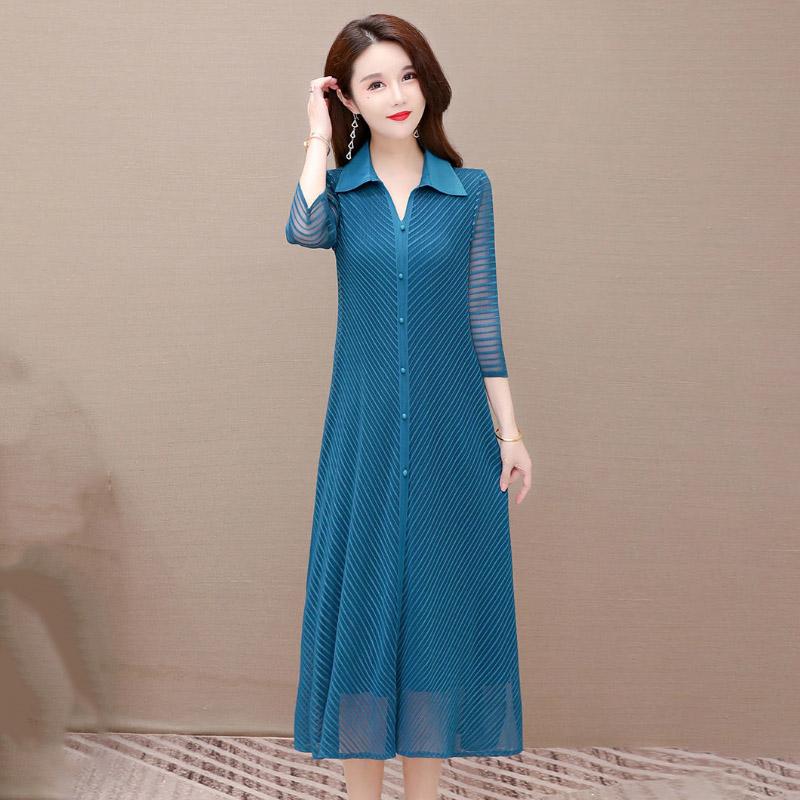 Summer Fashion Blue Plus Size Dress Vintage Print Mulberry Silk Midi Dress Elegant Women Bodycon Party Vestidos