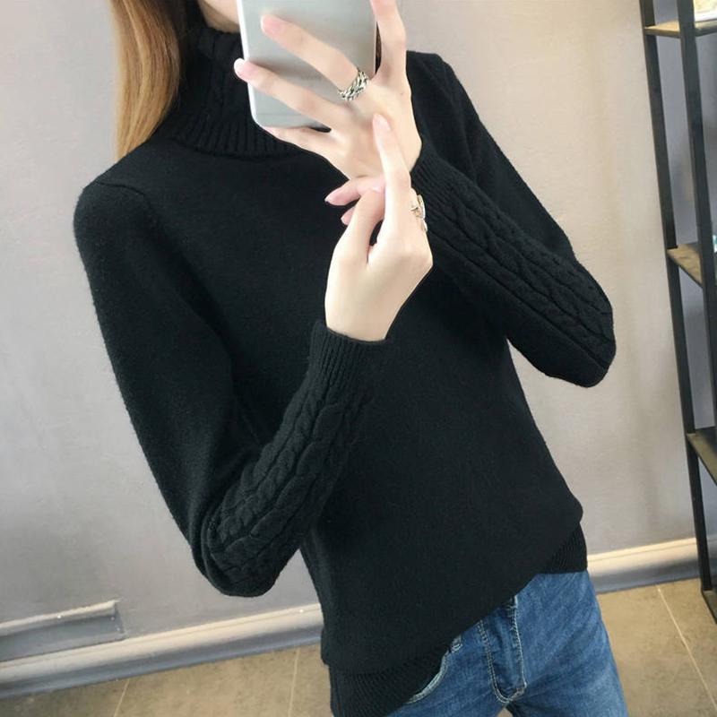 Pofulove Women Turtleneck Pullover Sweater Winter Solid Basic Knitted Sweater Sweater Jumper