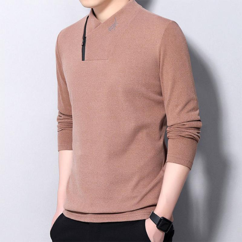 Men's Stand-up Collar Warm Round Neck Solid Color Bottoming Sweatshirts Long-sleeved Sweater Double-sided Fleece De Velvet