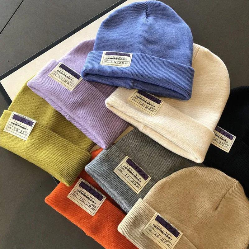 Unisex Knitted Beanie Hat Winter Solid Color Warm Hat Ladies Crochet Ski Leisure Skull Hat