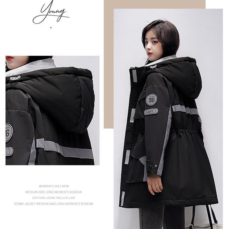 Down Jacket Women's Winter Mid-length Warm White Duck Down Cotton Clothing Tooling Parka Jacket Leisure Sports Outdoor Jacket Oversized Thick Coat