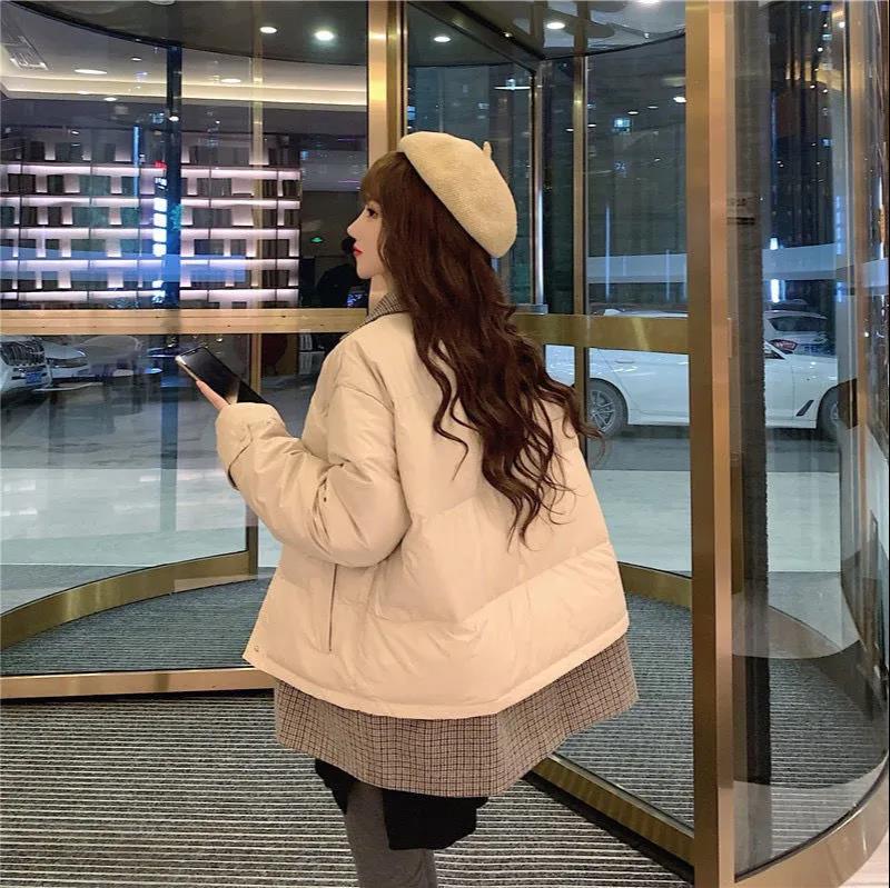 Fake Two Pieces of Winter Thick Cotton-padded Jacket Cotton-padded Jacket Women Korean Style Loose Mid-length Bread Jacket