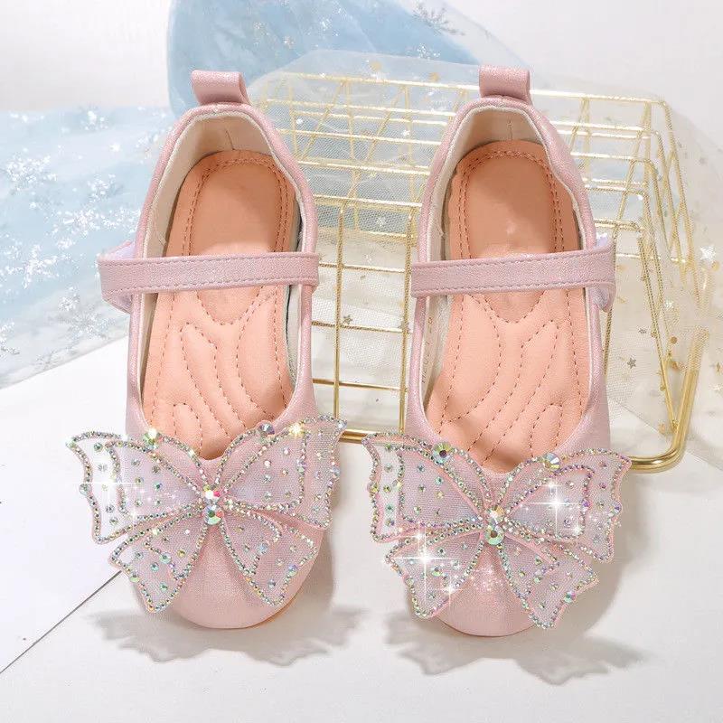 White Pink Blue Kids Baby Flower Shoes Children Wedding Party Dress Princess Leather Sandal for Little Girl Dance Shoes