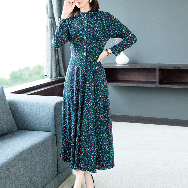 Floral Print Long Dress Bohemian Three Quarter Sleeve Sexy Dress Women O Neck Slim Elegant Dress