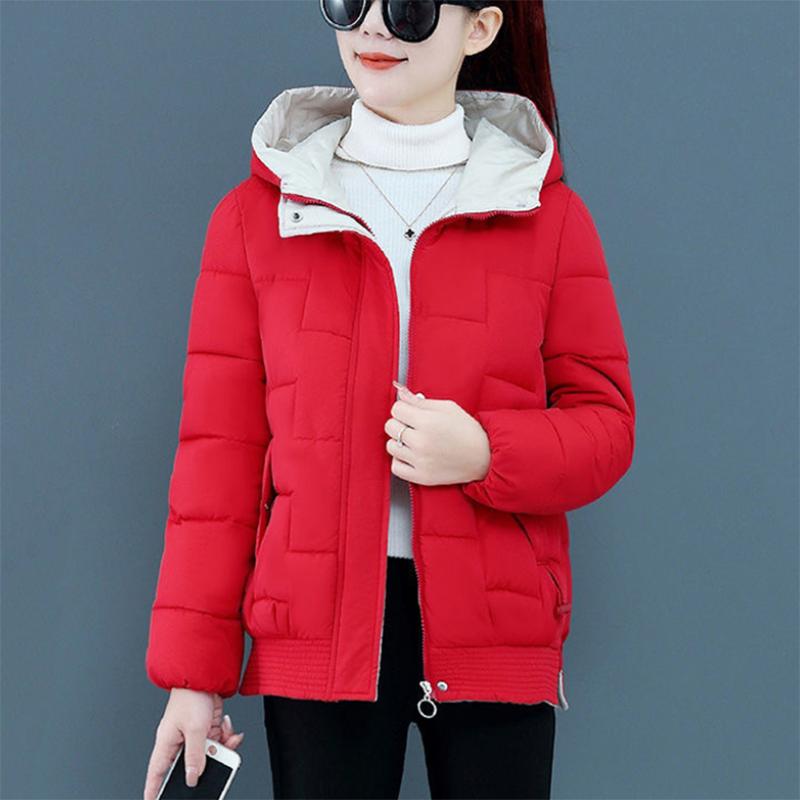 Women's Solid Color Short Down Jacket Winter Korean Style Loose Quilted Jacket Casual Hooded Padded Jacket