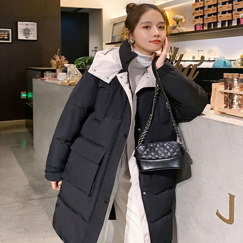 Winter Women's Down Padded Jacket Korean Style Stand-up Collar Hooded Padded Jacket Thickened Warm Mid-length Padded Jacket