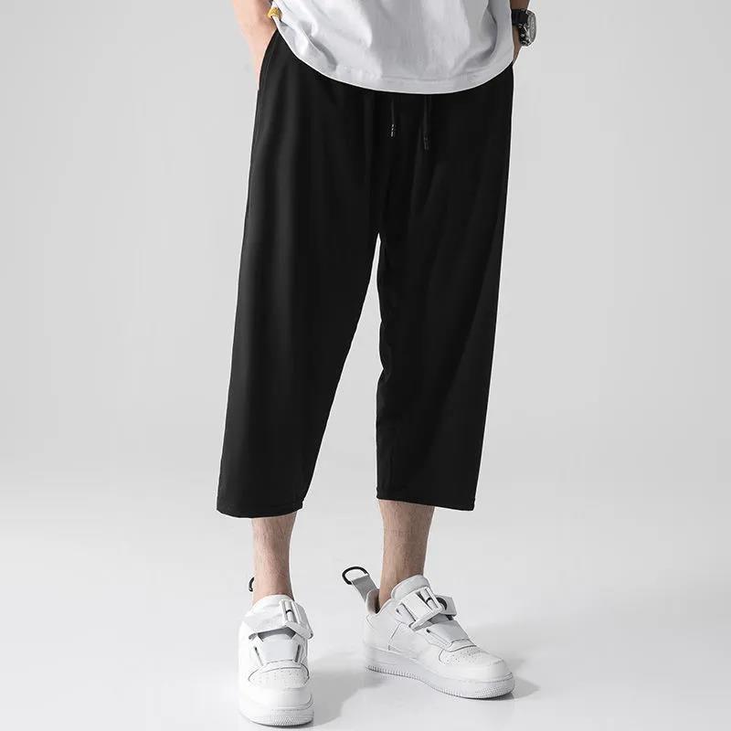 Summer Oversized Men's Wear Plus Fertilizer To Increase 7 Points Sports Casual Pants Ice Silk Quick-drying Fat Cropped Pants