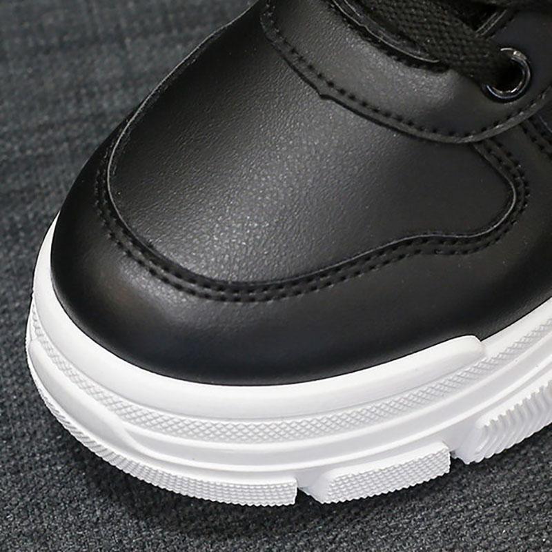 Leather High-top Cotton Boots Women's Shoes Snow Boots Women's Wild Autumn and Winter Plus Velvet White Shoes Women's Cotton Shoes