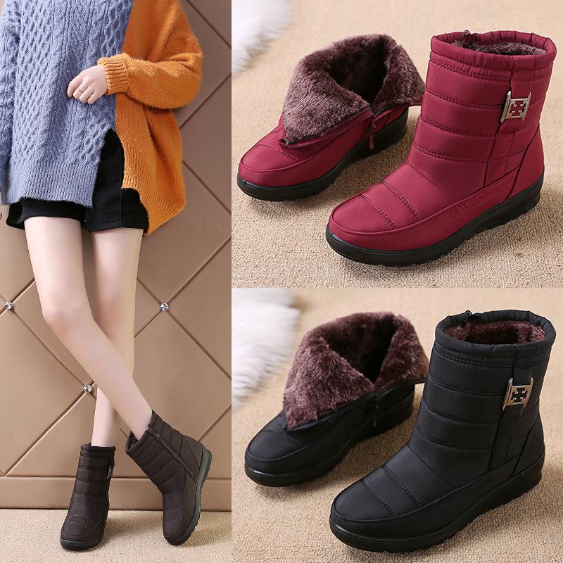 Women Snow Boots Winter Shoes Waterproof Ankle Boots Non Slip Shoes Side Zipper Plus Size Booties 35-43 Plush Warm Thick Fur Cotton