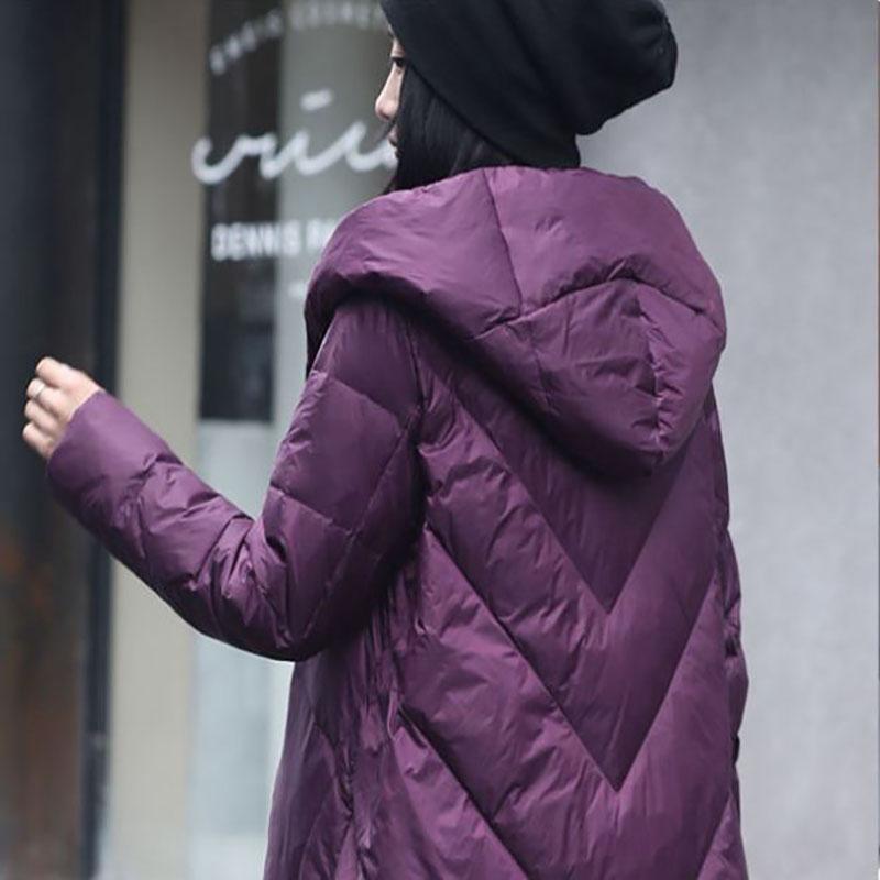 Long Down Jacket Winter Women's Art and Leisure Loose Hooded Jacket Large Size Thickened Warmth and Long Over-the-knee Jacket