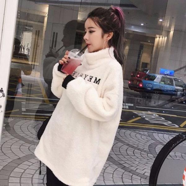 Autumn and Winter Long Sweater Female Students Loose Long-sleeved Jacket Plush Fleece Pullover Blouse