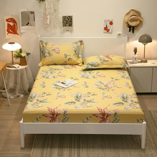 Three-piece Skin-friendly Cotton Bedspread Bed Sheet Pillowcase Non-slip Thick Protective Cover Mattress Cover