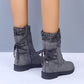 Women's Winter Warm Calf Boots Casual Snow Boots Leather and Sweater Bandage Boots Cowgirl Boots