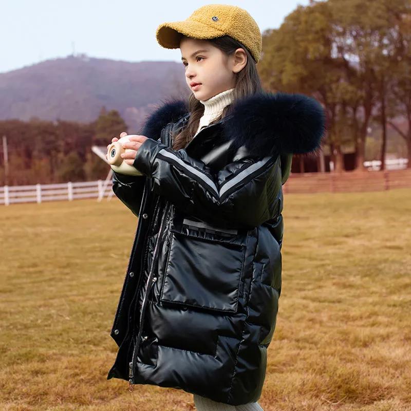 Girls' Warm and Windproof Down Jacket Disposable Mid-length Clothes Winter Thick White Duck Down Jacket