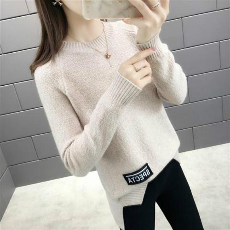 Pofulove  Solid Sweater Stylish and Elegant Loose Fashion Pullover Knit Thick Bottoming Shirt