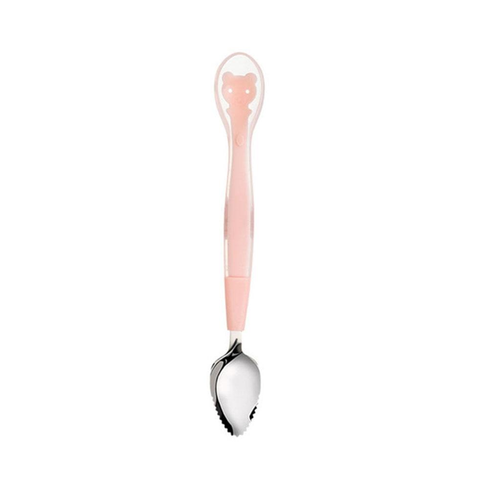 New Baby Double Headed Fruit Scraping Spoon Non-slip Food Supplement Infants Feeding Spoon Stainless Steel Cute Baby Utensils