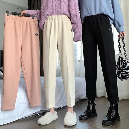 Autumn and Winter Fashion High Waist Slimming Plus Velvet Thickening Warm Radish Pants Loose Casual Straight-leg Pants Women's Trend