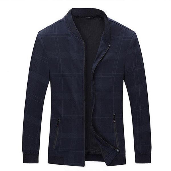 Men's Spring and Autumn Stand Collar Thin Coat Plaid Casual Slim Jacket Middle-aged High Quality Baseball Uniform Jacket