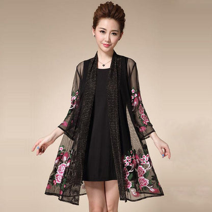 1pcs Sun-Dress Women's Chiffon Cardigan Flowers Sun Protection Clothing Mid-length Plus Size Loose Outer Thin Coat Beach Air-conditioned Rooms