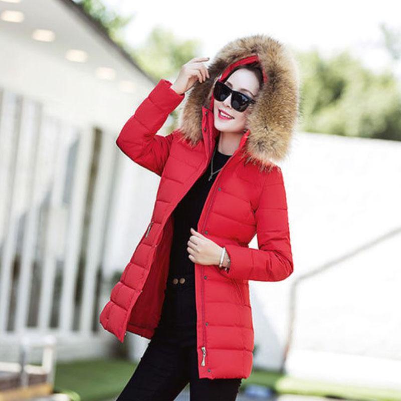 Down Jacket Winter Ladies Fashion Korean Big Fur Collar Thick Warm Hooded Mid-length Plus Size Cotton Jacket