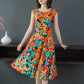 Printed Sleeveless Round Neck Dress Summer Loose Mid Length Women's Skirt