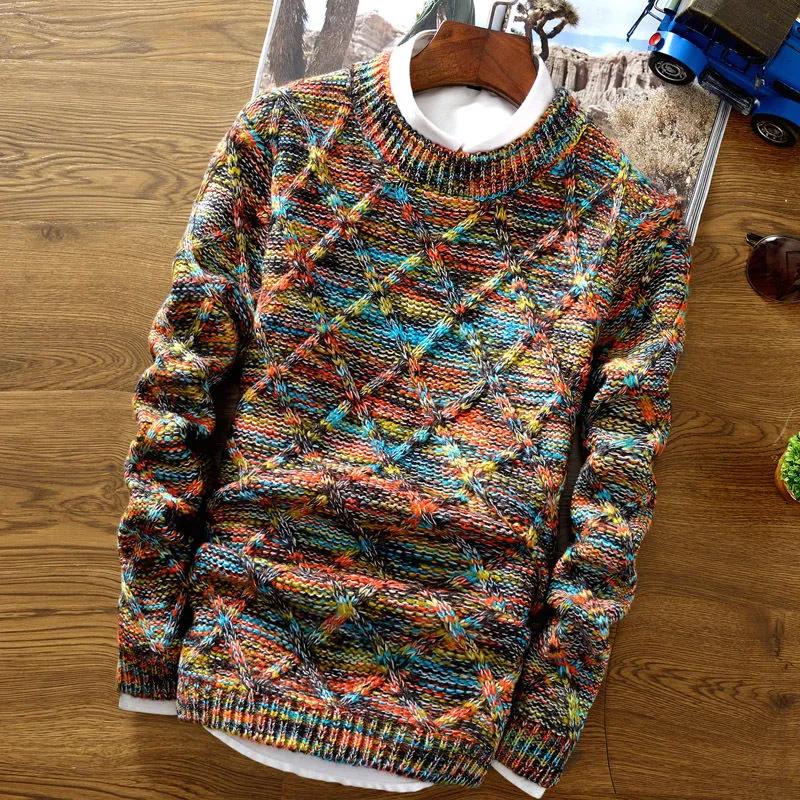 Round Neck Pullover Sweater Autumn Long-sleeved Thickening Casual Fashion Men's Knitted Sweater Warm Top Suitable for Young Men