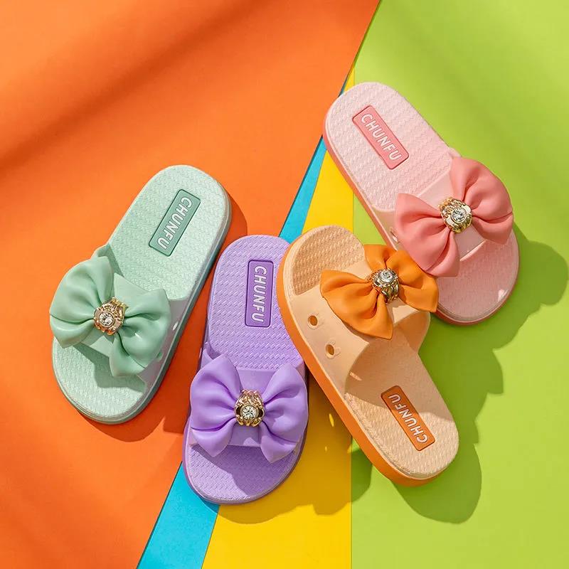 Summer Girls Sandals Slides Kids Beach Sandals Bow-knot Princess Sweet Kids Slippers for Bath Swimming Indoor Outdoor