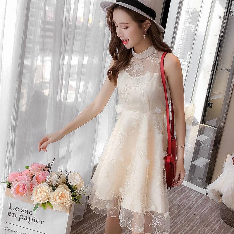 Fashion Net Yarn Princess Dress Organza Dress Lady Summer Sweet Above Knee Sleeveless Party Dress