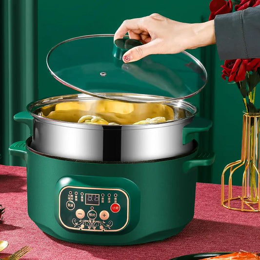 1000W 28cm Smart Electric Heat Pot Set Boiling Soup Pot Non-stick Cookware with 1 Steamer for Family